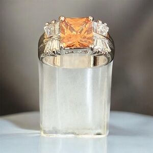 Elegant Orange Gemstone Silver Ring